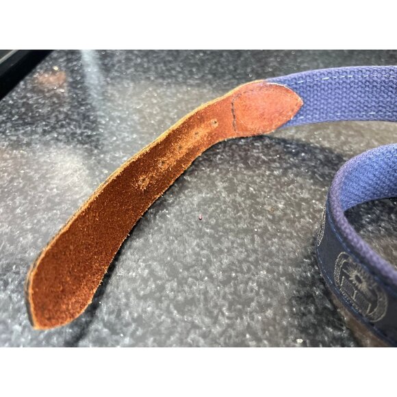 Vintage 1980s Amherst College Belt Leather & Cloth Solid Brass Buckle Adjustable - Picture 7 of 9